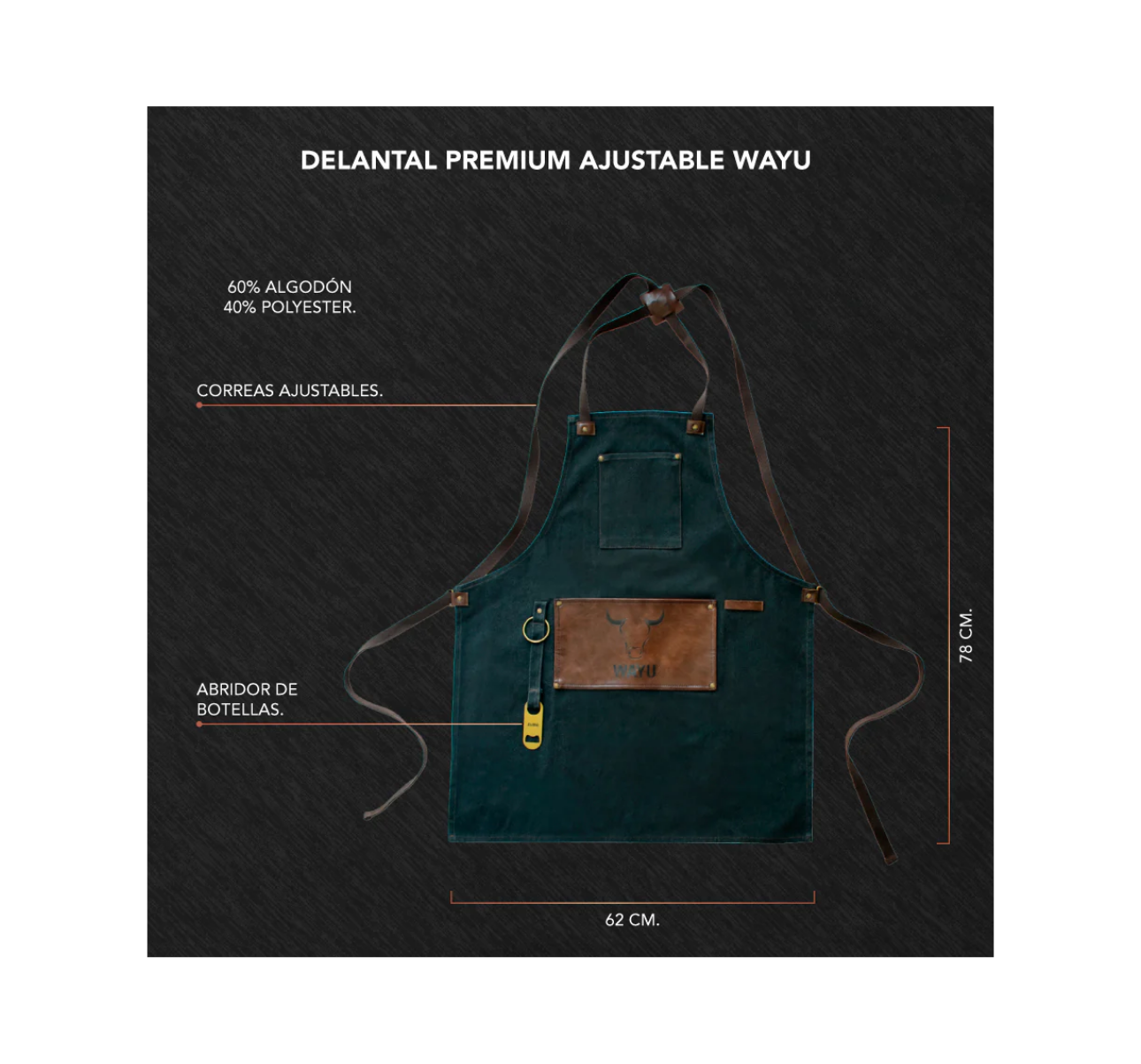 DELANTAL PREMIUM AJUSTABLE WAYU - Imagen 2