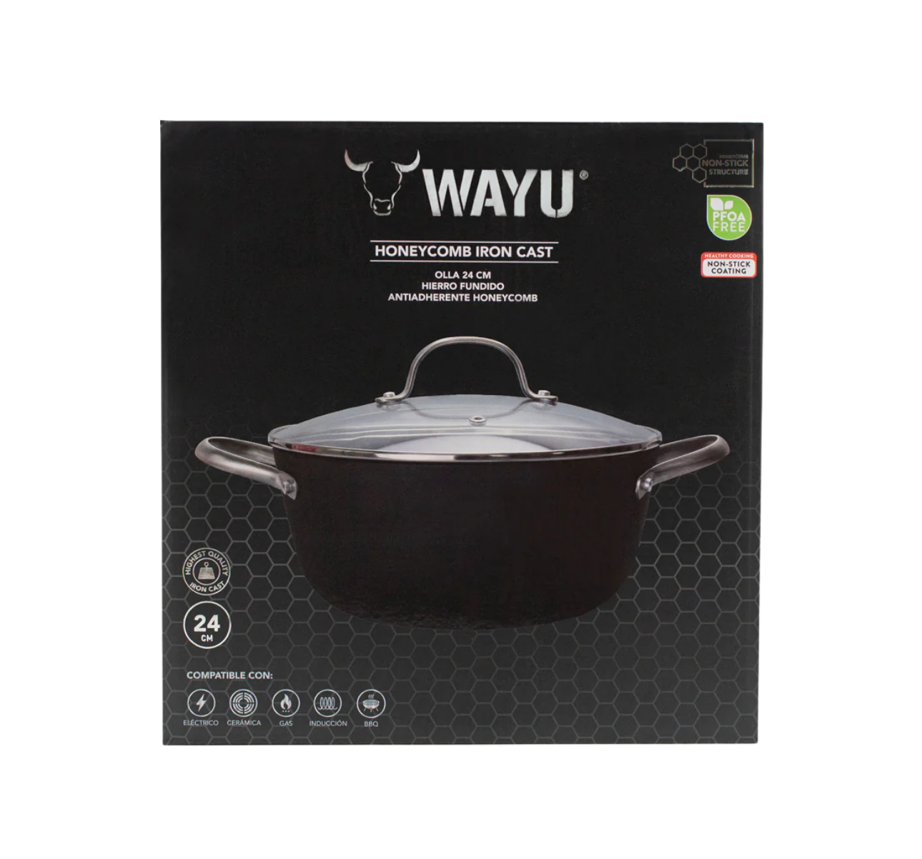 OLLA 24CM C/TAPA IRON CAST HONEYCOMB WAYU - Imagen 3