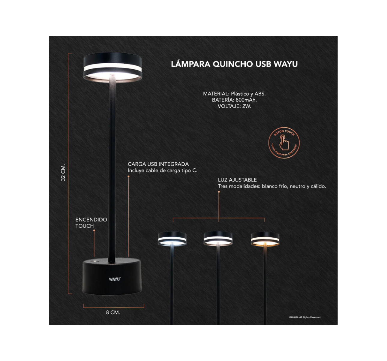 LAMPARA QUINCHO USB WAYU - Imagen 2